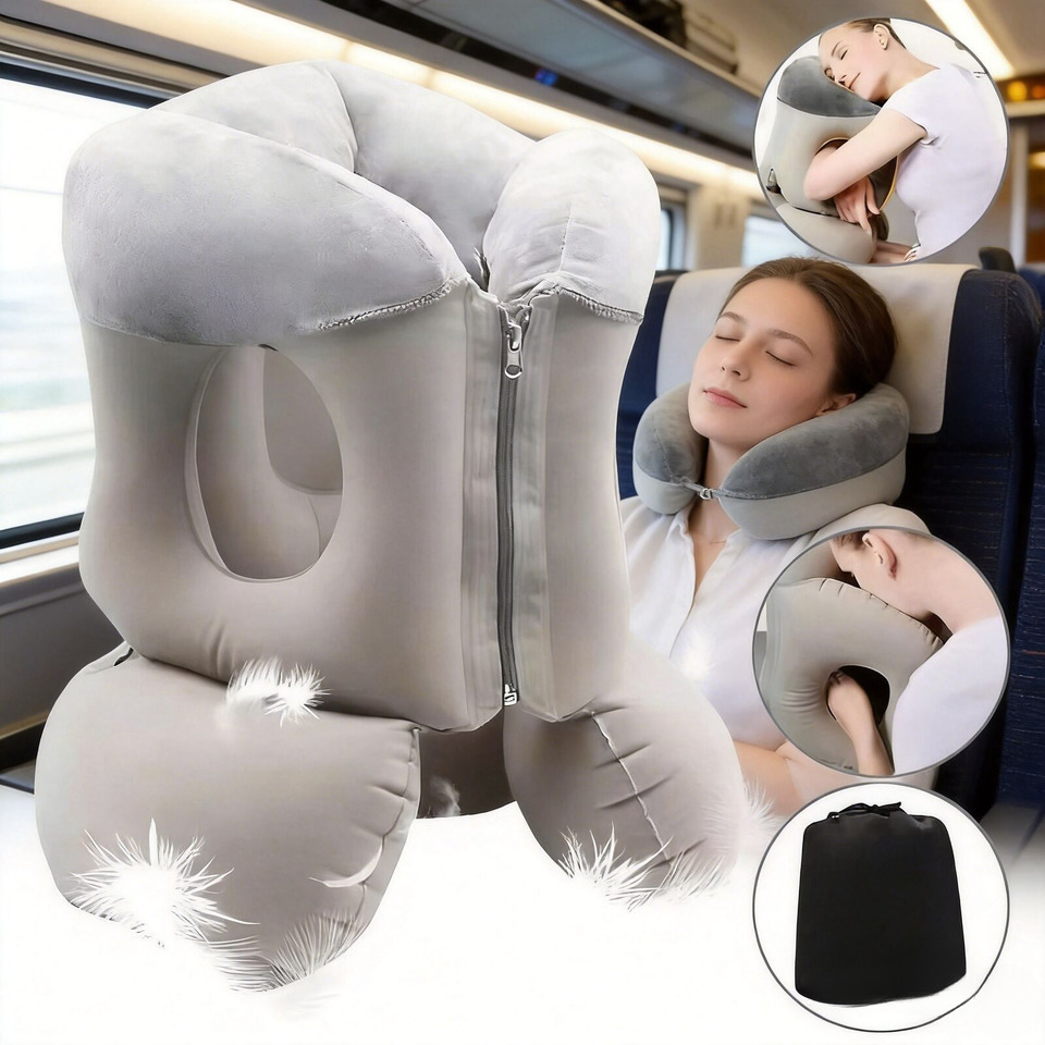 Travel Pillow Inflatable - Upgraded Inflatable Air Cushion Travel Pillow