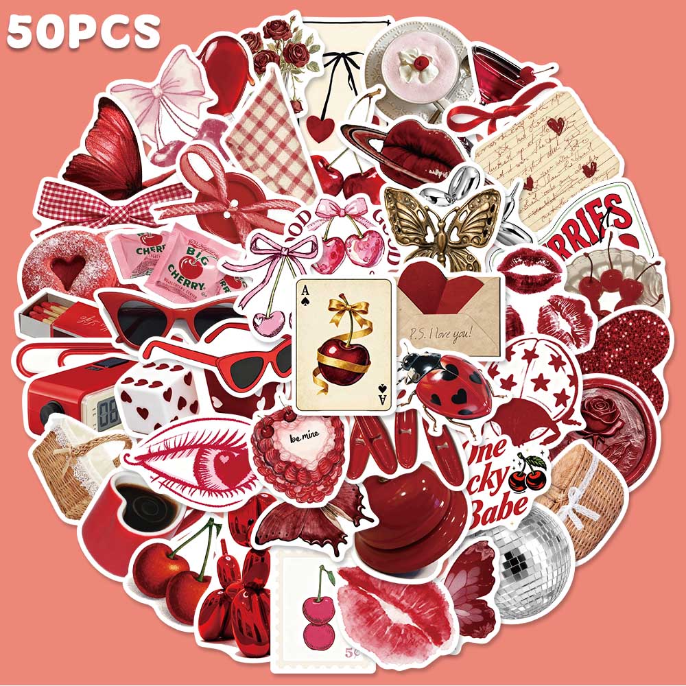 Sticker Luggage Decorative - 50pcs Cherry Coloured Graffiti Sticker Fashion