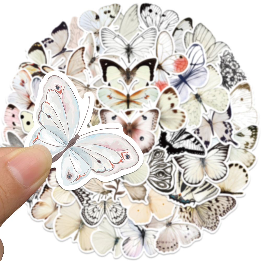 50pcs White Butterfly Sticker  - Sticker Luggage Decorative 评论和价格